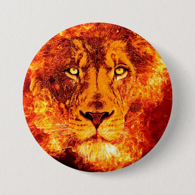 Lion of Judah on Fire Medium Button (Front)