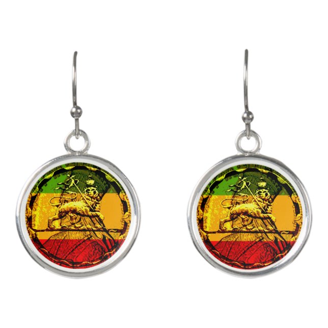 Lion of Judah Rasta Drop Earrings (Front)