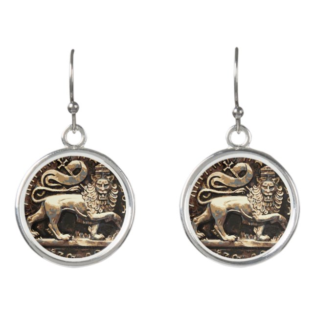 Lion of Judah Rasta Drop Earrings Silver Plated (Front)