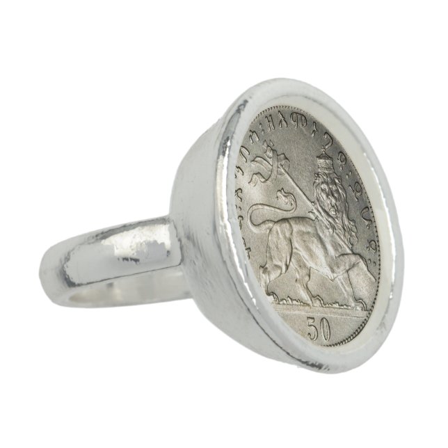 Lion of Judah Rasta Rastafari Reggae Silver Ring (Side)