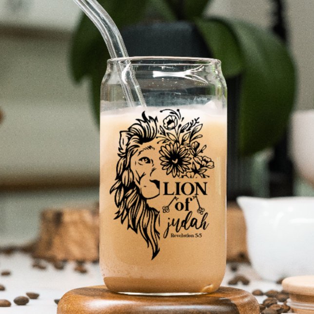 Lion of Judah Revelation 5:5 Christian Can Glass (Embrace faith with our unique drinking glass, designed to be a daily reminder of spiritual strength.)