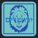 Lion of Judah Sticker<br><div class="desc">Square sticker with a textured image of a royal blue and turquoise Lion of Judah head on textured turquoise. Royal blue border. See matching confetti,  label and wrapping paper. See the entire Hanukkah Sticker collection under the CARDS & STICKERS category in the HOLIDAYS section.</div>