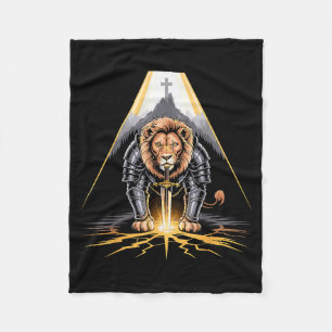 Lion Of Judah Sword And Cross Christian Warrior  Fleece Blanket