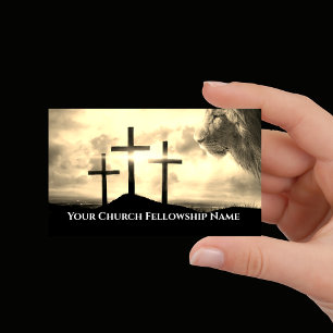 Lion of Judah Three Crosses Golden Sunset Church Business Card