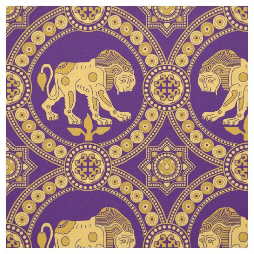 Lion of St. Julian, Yellow on Deep Purple Fabric