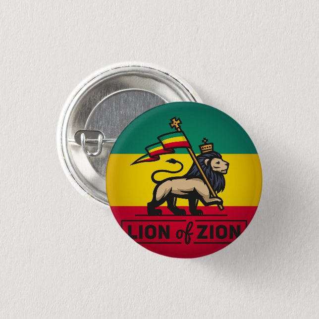 Lion of Zion - Haile Selassie - Rastafari Button (Front & Back)