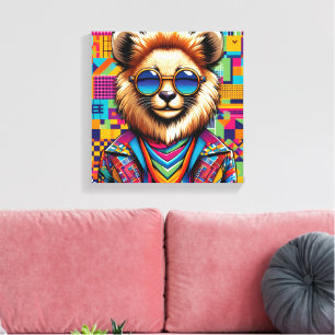 Lion on a colorful geometric background canvas print