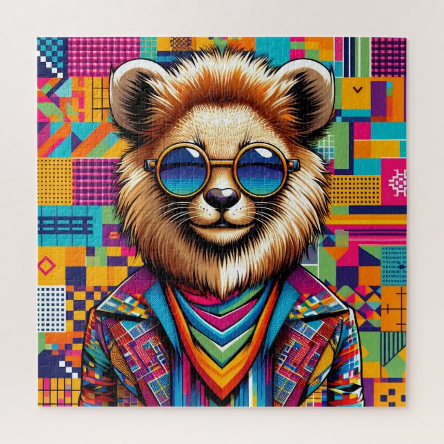 Lion on a colorful geometric background jigsaw puzzle (Vertical)