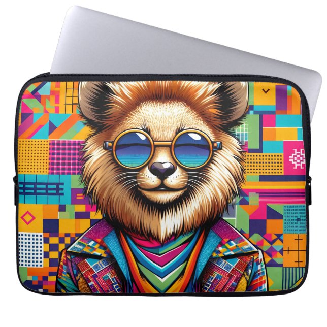 Lion on a colorful geometric background laptop sleeve (Front)