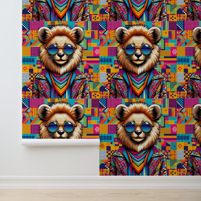 Lion on a colorful geometric background wallpaper  (Application)
