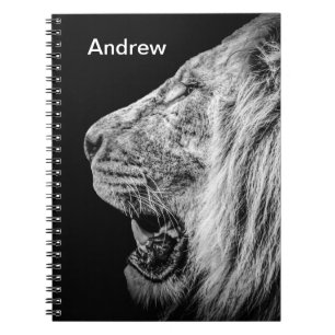 Lion on Black Personalized Name Notebook