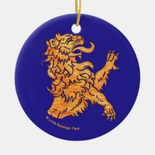 Lion on Blue Ceramic Ornament