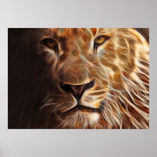 Lion on Fire Majestic King of the Jungle Poster