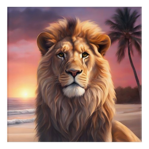 Lion on the beach acrylic print
