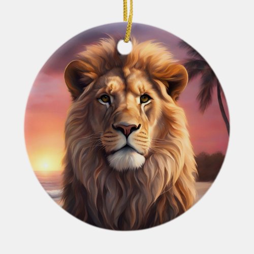 Lion on the beach ceramic ornament