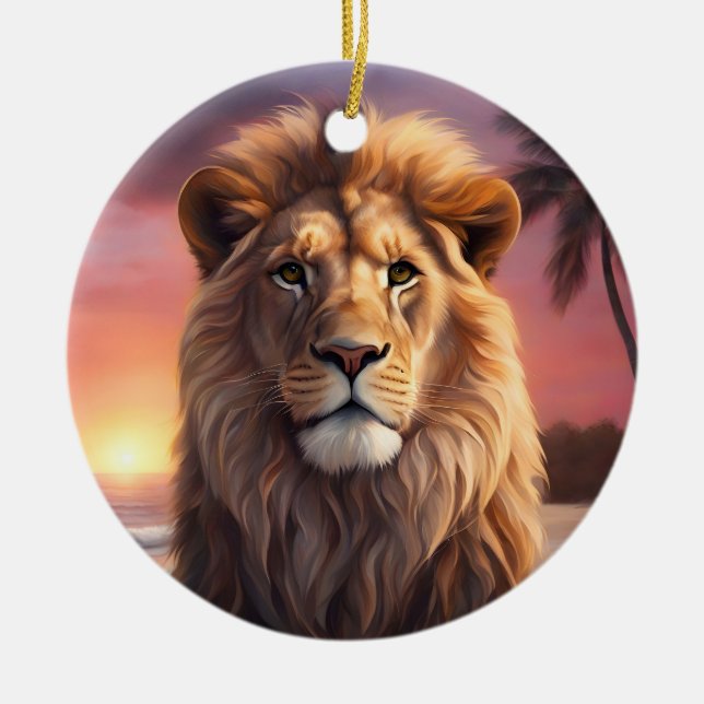 Lion on the beach ceramic ornament (Front)
