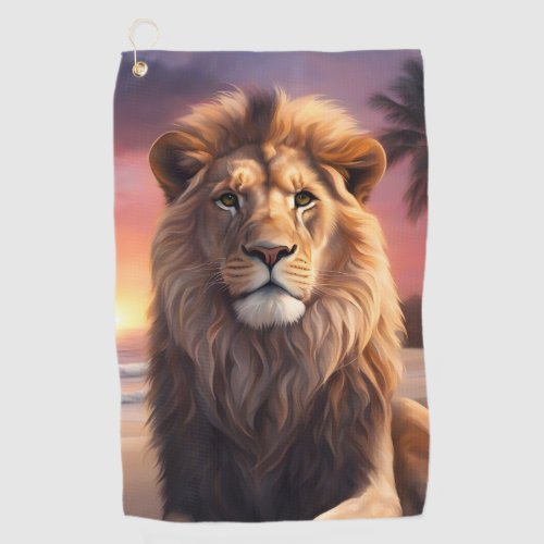 Lion on the beach golf towel