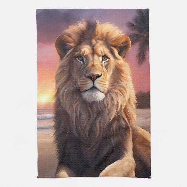 Lion on the beach kitchen towel (Vertical)