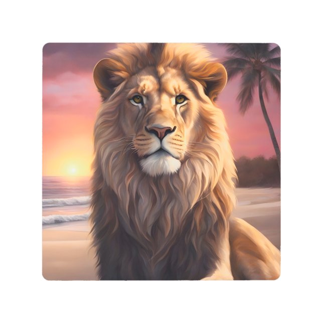 Lion on the beach metal print (Front)