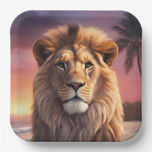 Lion on the beach paper plates