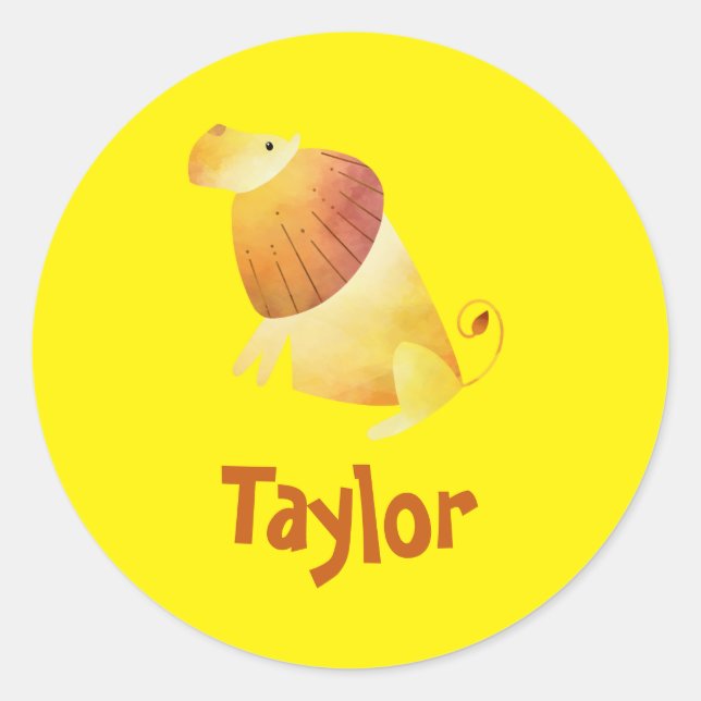 Lion on Yellow Classic Round Sticker (Front)
