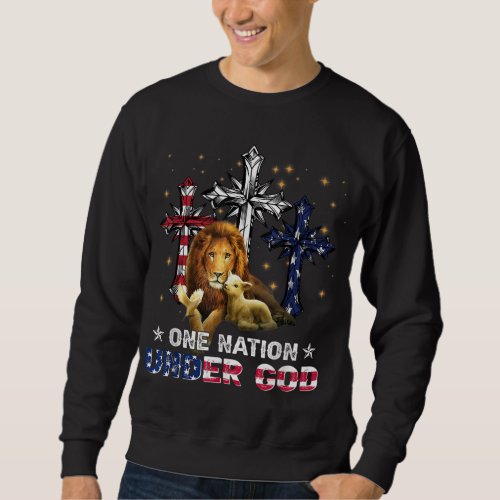 Lion One Nation Under God Cross American Flag 4th  Sweatshirt