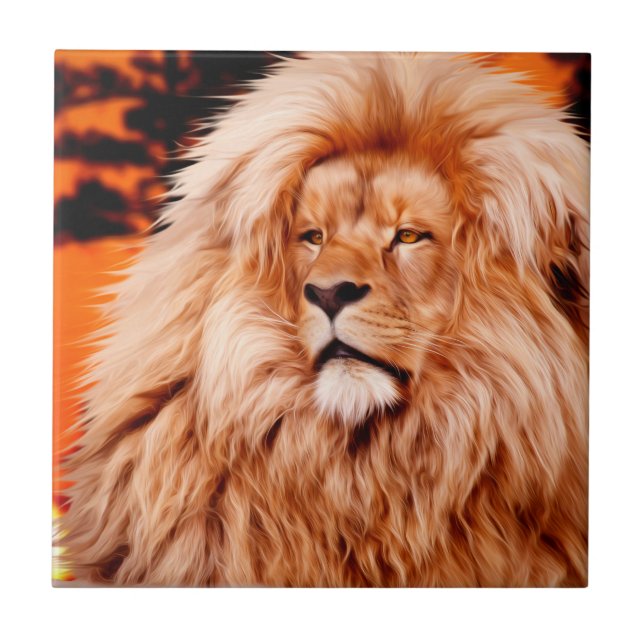 Lion Orange African Sky Photo Paint Ceramic Tile (Front)