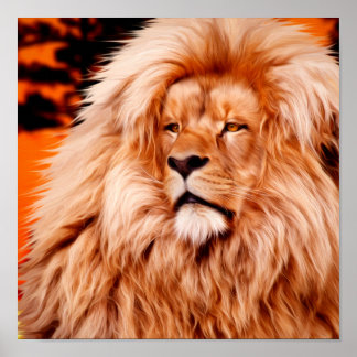 Lion Orange African Sky Photo Paint Poster