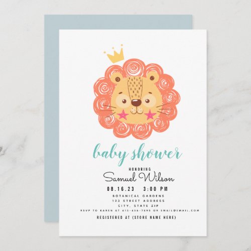 Lion  Orange Baby Shower İts a boy  Baby Card