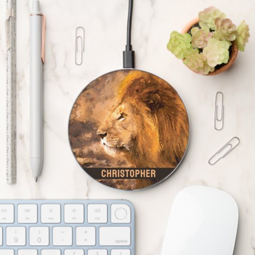 Lion Painting Add Name Wireless Charger