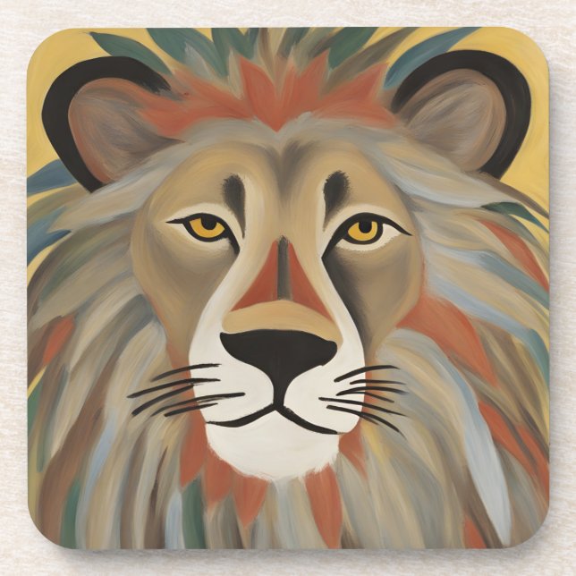 Lion Painting Beverage Coaster (Front)