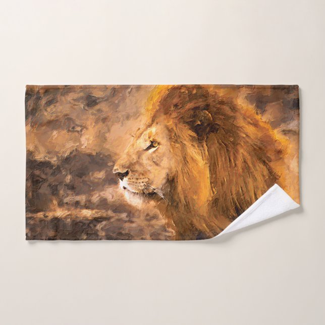 Lion Painting Golden King Art Hand Towel (Hand Towel)