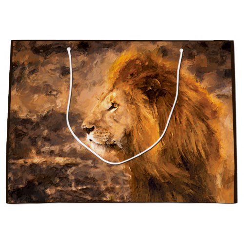 Lion Painting Golden King Art Large Gift Bag