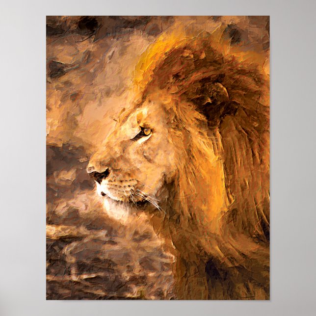 Lion Painting Golden King Art Poster (Front)
