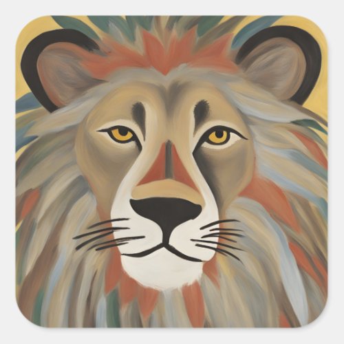 Lion Painting Square Sticker