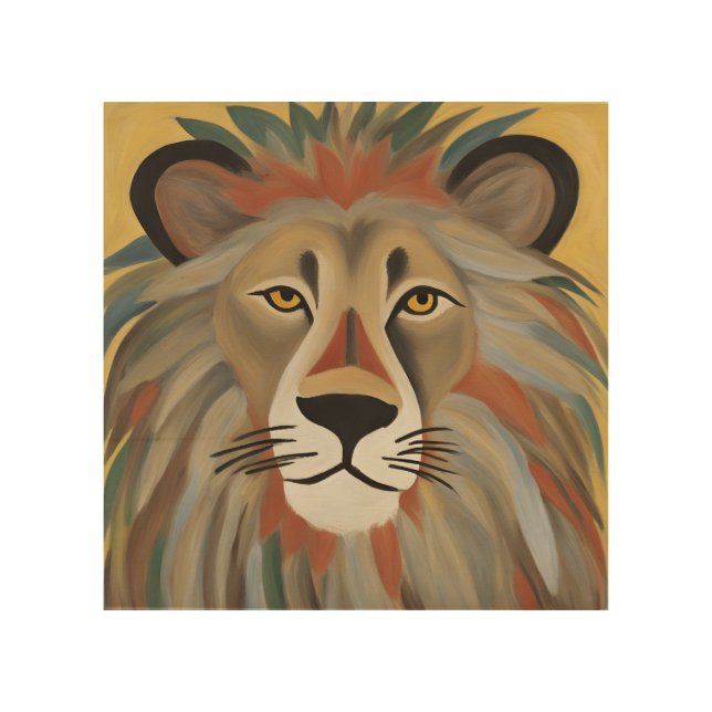 Lion Painting Wood Wall Art (Front)