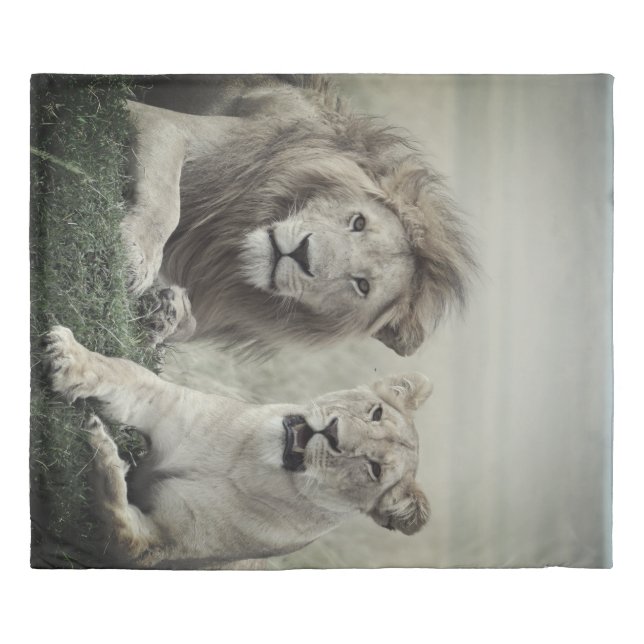 Lion Pair (fog) CA King Duvet (zipper on the SIDE) (Front)