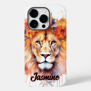 Lion Pastel Flowers Safari Watercolor Savannah Cat Case-Mate iPhone 14 Pro Case