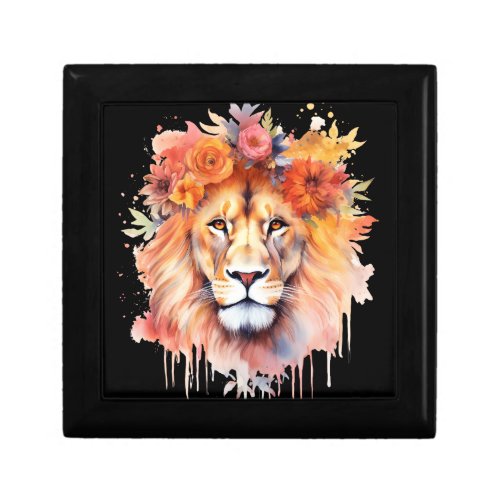 Lion Pastel Flowers Safari Watercolor Savannah Cat Gift Box