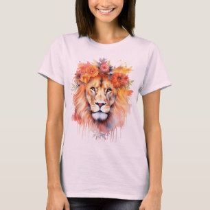 Lion Pastel Flowers Safari Watercolor Savannah Cat T-Shirt