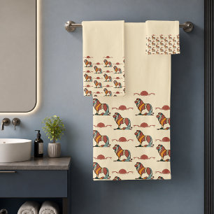 Lion Pattern Bath Towel Set Wildlife Decor