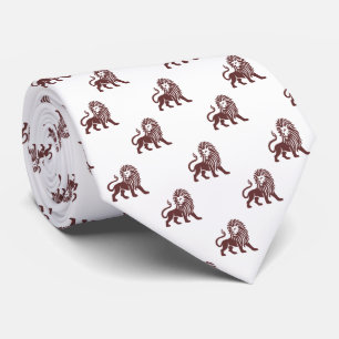 Lion Pattern - Dark Brown on White Neck Tie