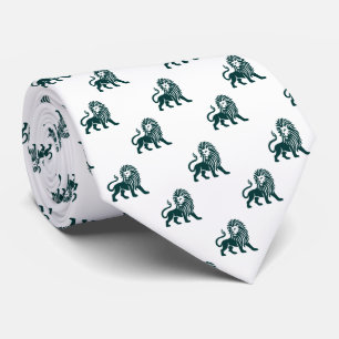 Lion Pattern - Dark Green on White Neck Tie