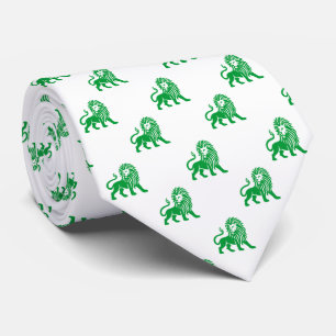Lion Pattern - Grass Green on White Neck Tie