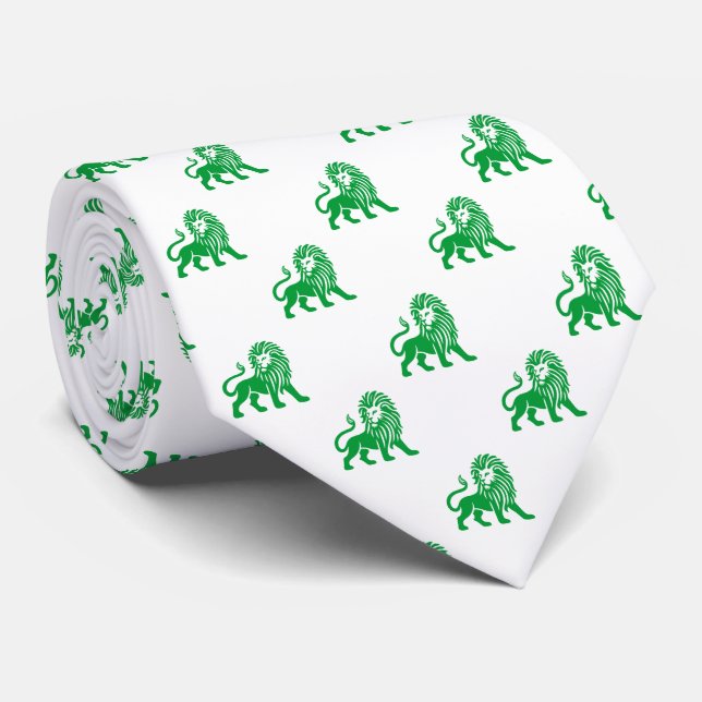 Lion Pattern - Grass Green on White Neck Tie (Rolled)