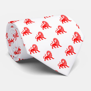 Lion Pattern - Red on White Neck Tie