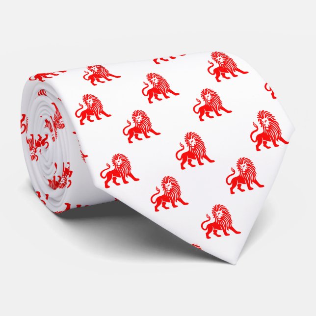 Lion Pattern - Red on White Neck Tie (Rolled)