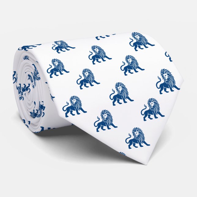 Lion Pattern - Shibori Blue on White Neck Tie (Rolled)