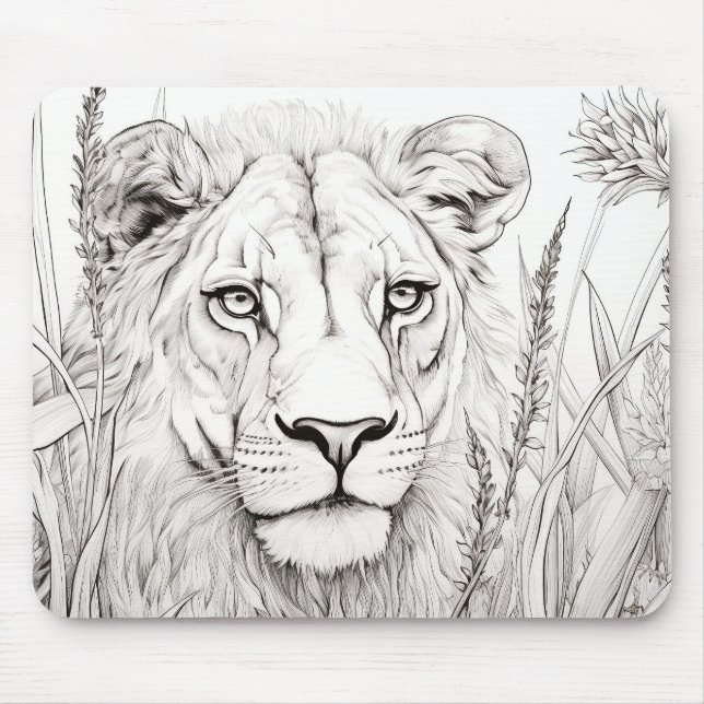 Lion Peaceful Nature Prairie Sketch Drawing Style Mouse Pad (Front)