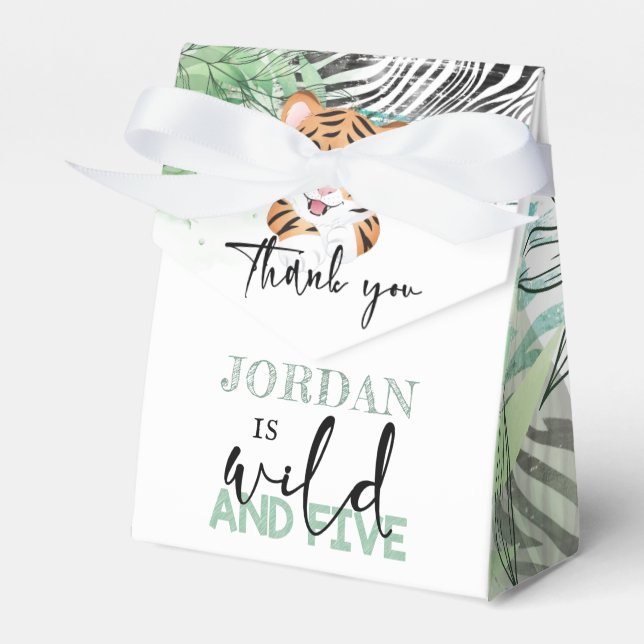 Lion Personalized Wild 5th Birthday Favor Boxes (Front Side)